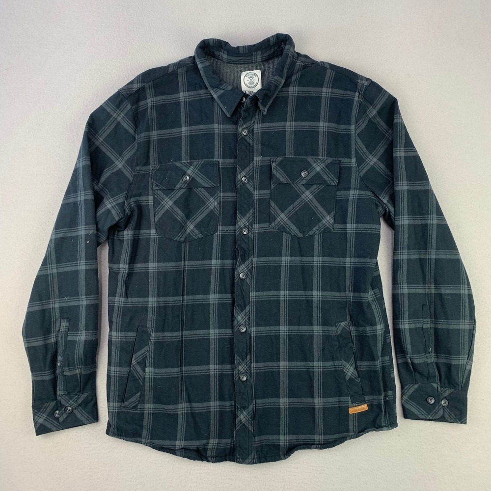 Voyager Plaid Flannel Shirt Jacket Men Large‎ Black Gray Thermal Lined Shacket